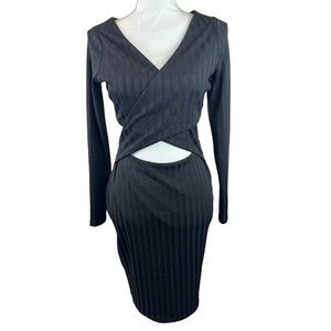 Spirit of Grace Black Cocktail Dress LBD Cutout Wrap Long Sleeve Junior M Medium